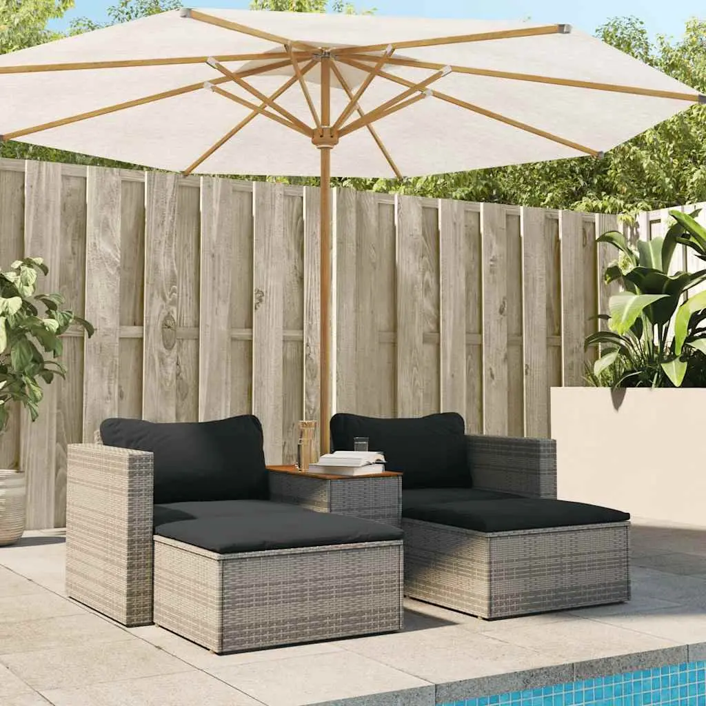 5 Piece Garden Sofa Set Grey Outdoor Patio Furniture with Cushions Wood Table