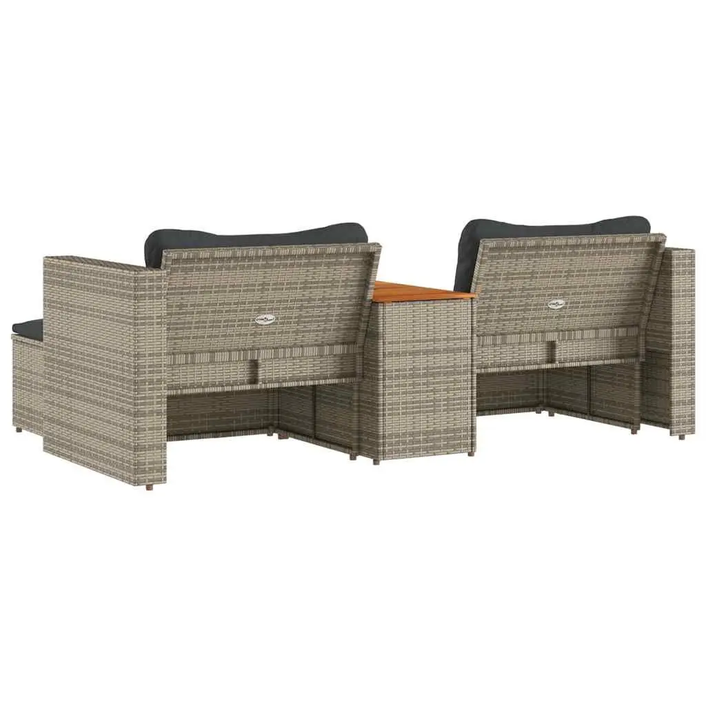 5 Piece Garden Sofa Set Grey Outdoor Patio Furniture with Cushions Wood Table