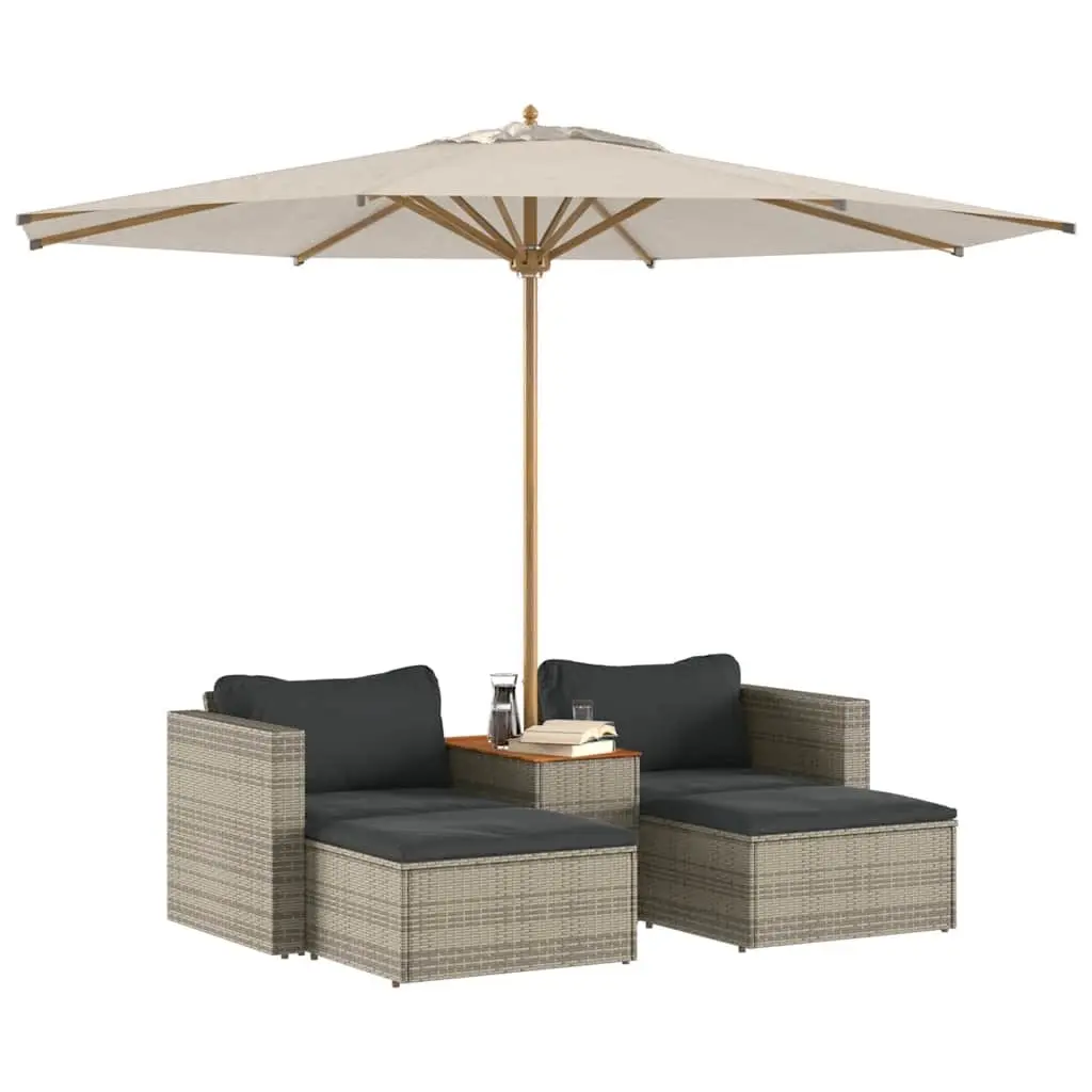 5 Piece Garden Sofa Set Grey Outdoor Patio Furniture with Cushions Wood Table