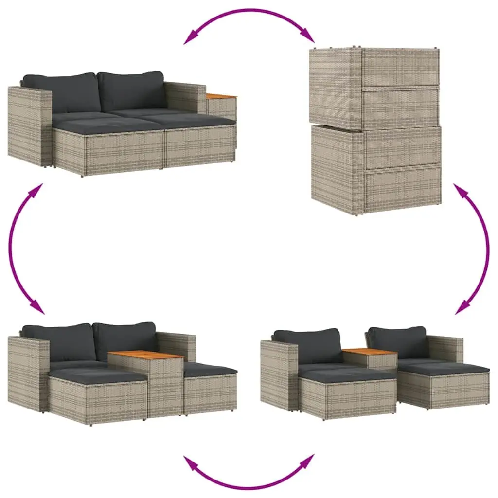 5 Piece Garden Sofa Set Grey Outdoor Patio Furniture with Cushions Wood Table