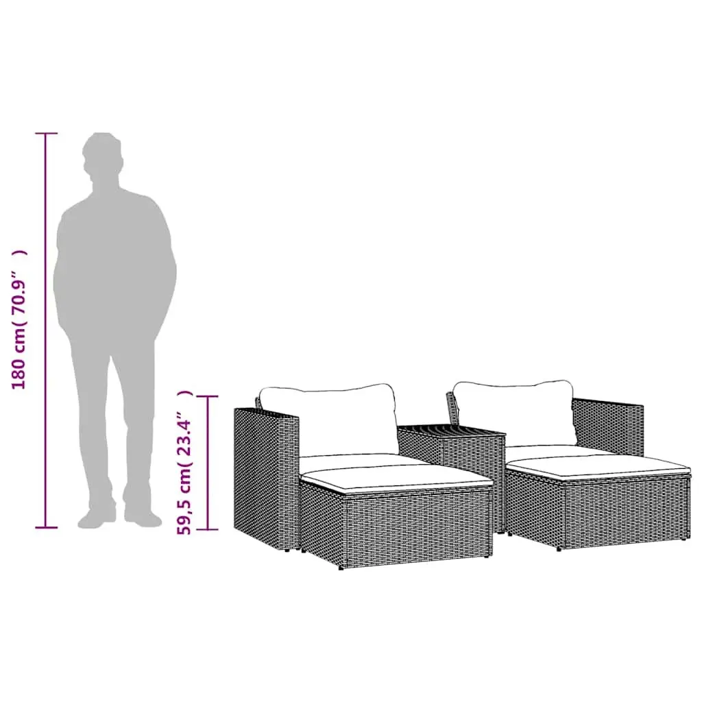 5 Piece Garden Sofa Set Grey Outdoor Patio Furniture with Cushions Wood Table