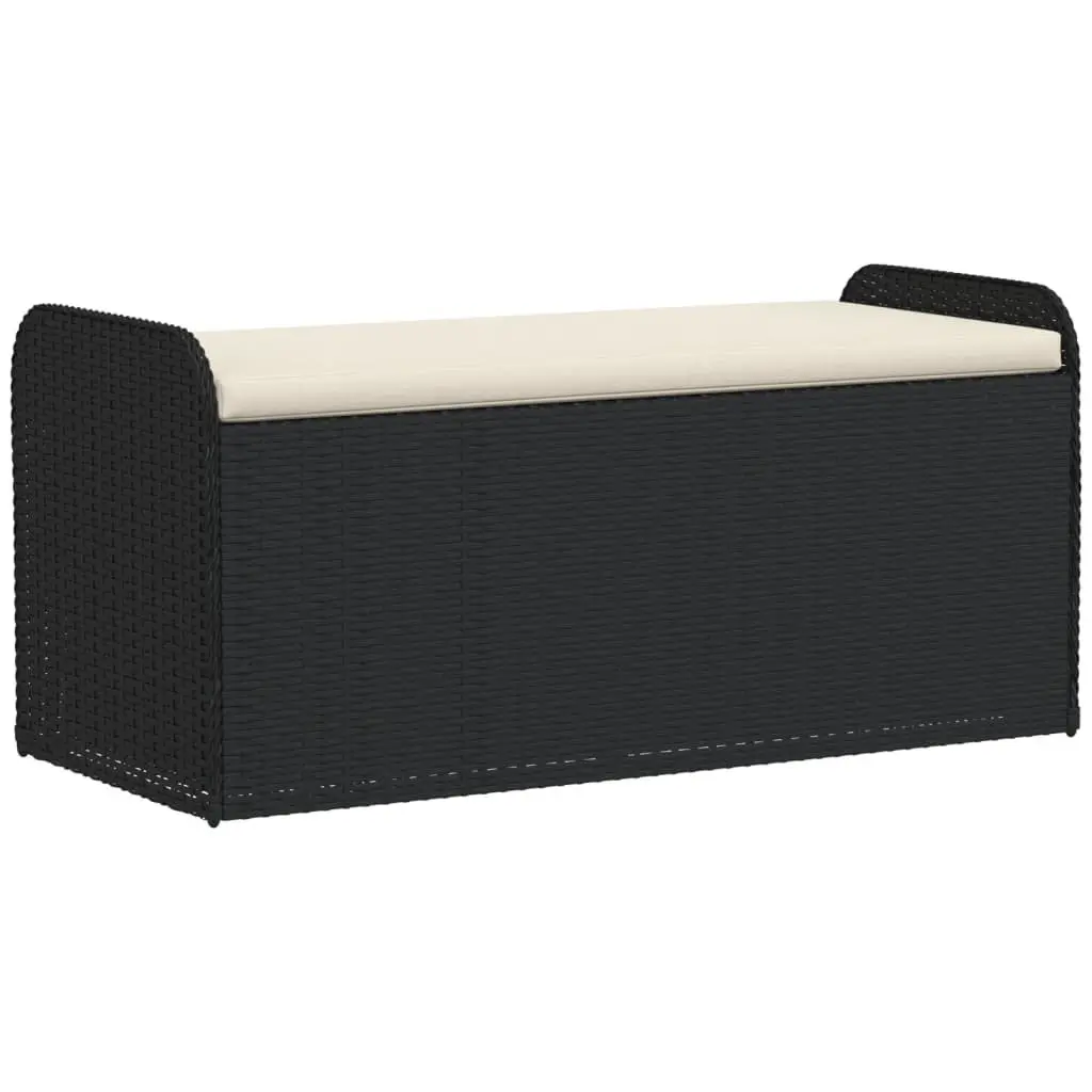 Outdoor Storage Bench with Cushion Black Poly Rattan Garden Seating Furniture