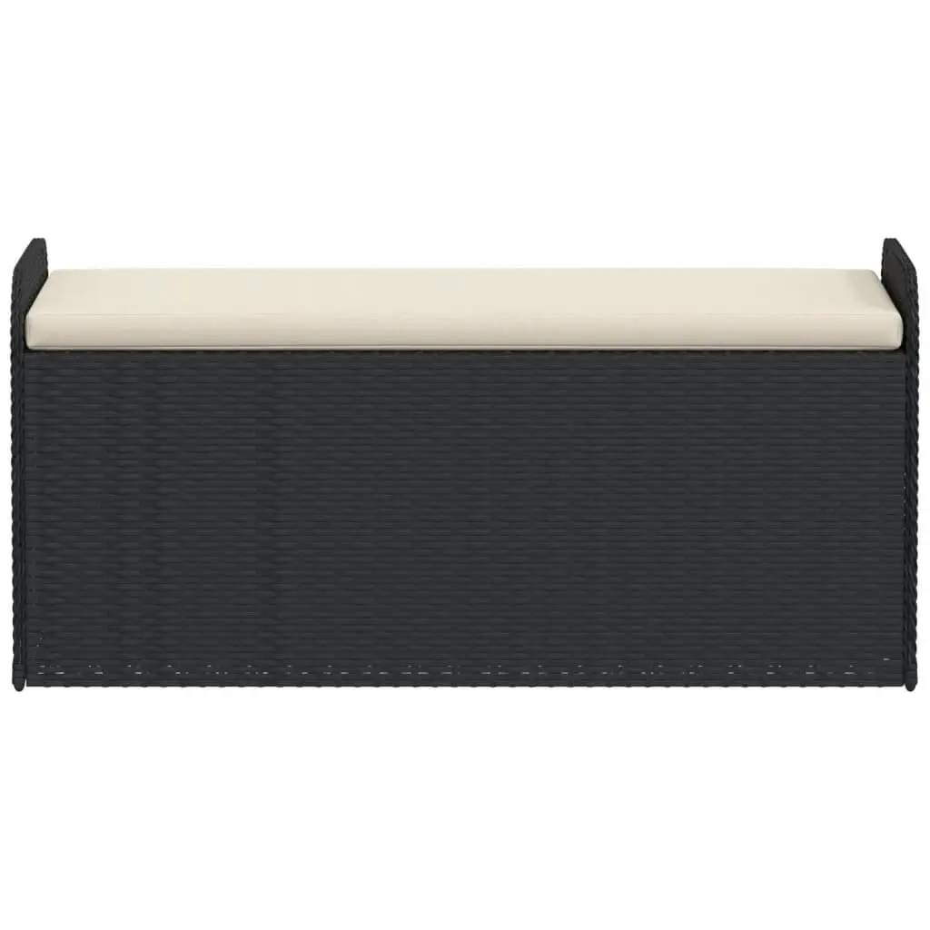 Outdoor Storage Bench with Cushion Black Poly Rattan Garden Seating Furniture