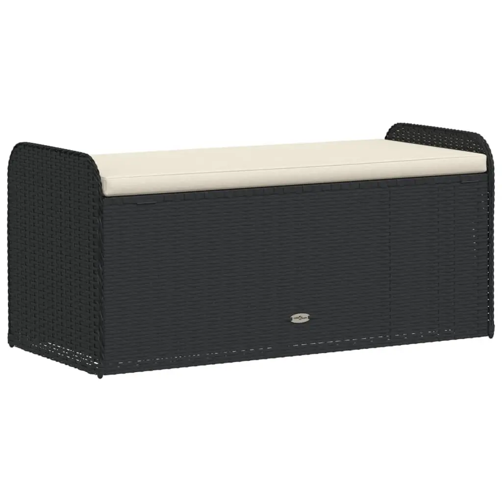Outdoor Storage Bench with Cushion Black Poly Rattan Garden Seating Furniture