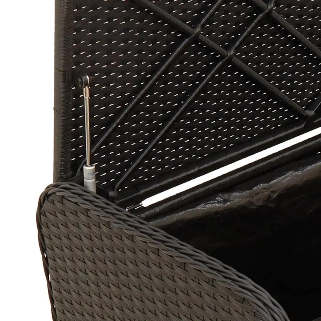 Outdoor Storage Bench with Cushion Black Poly Rattan Garden Seating Furniture