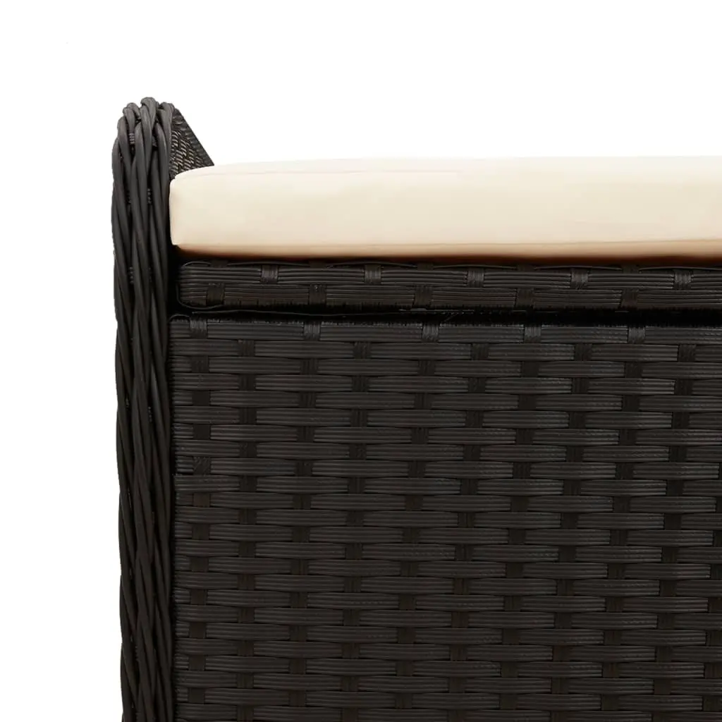 Outdoor Storage Bench with Cushion Black Poly Rattan Garden Seating Furniture