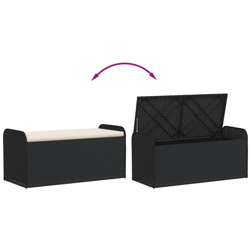Outdoor Storage Bench with Cushion Black Poly Rattan Garden Seating Furniture