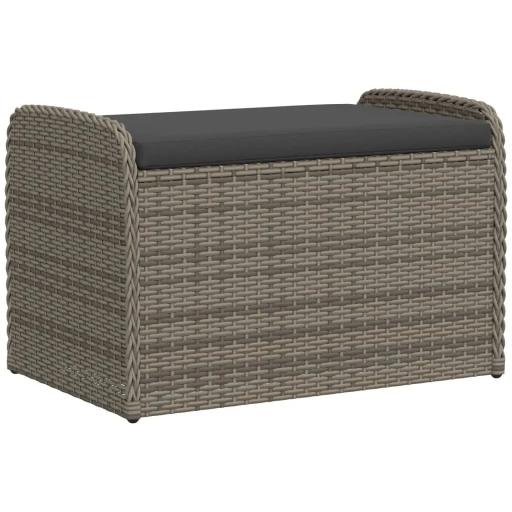 Outdoor Storage Bench with Cushion Grey Poly Rattan Garden Seating 80x51x52cm