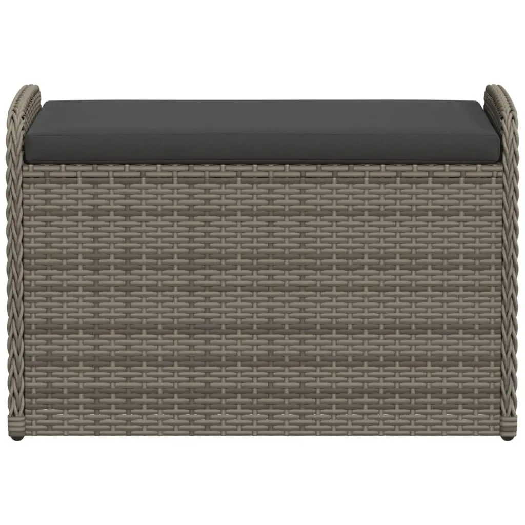 Outdoor Storage Bench with Cushion Grey Poly Rattan Garden Seating 80x51x52cm