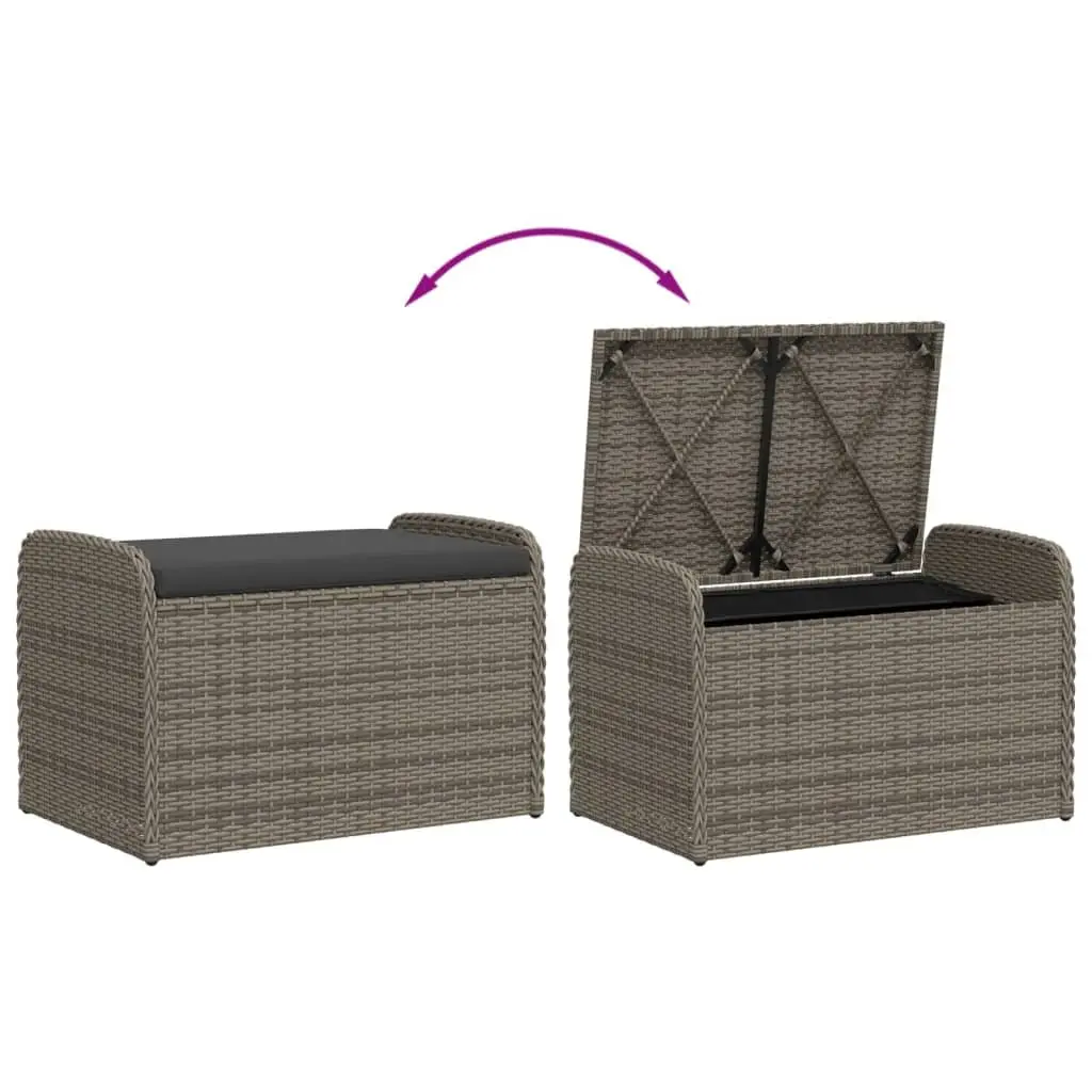 Outdoor Storage Bench with Cushion Grey Poly Rattan Garden Seating 80x51x52cm