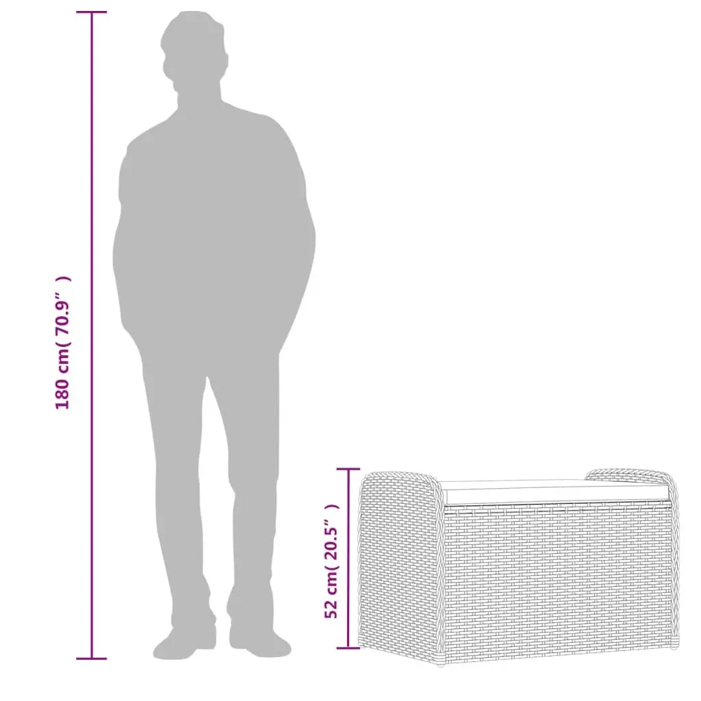 Outdoor Storage Bench with Cushion Grey Poly Rattan Garden Seating 80x51x52cm