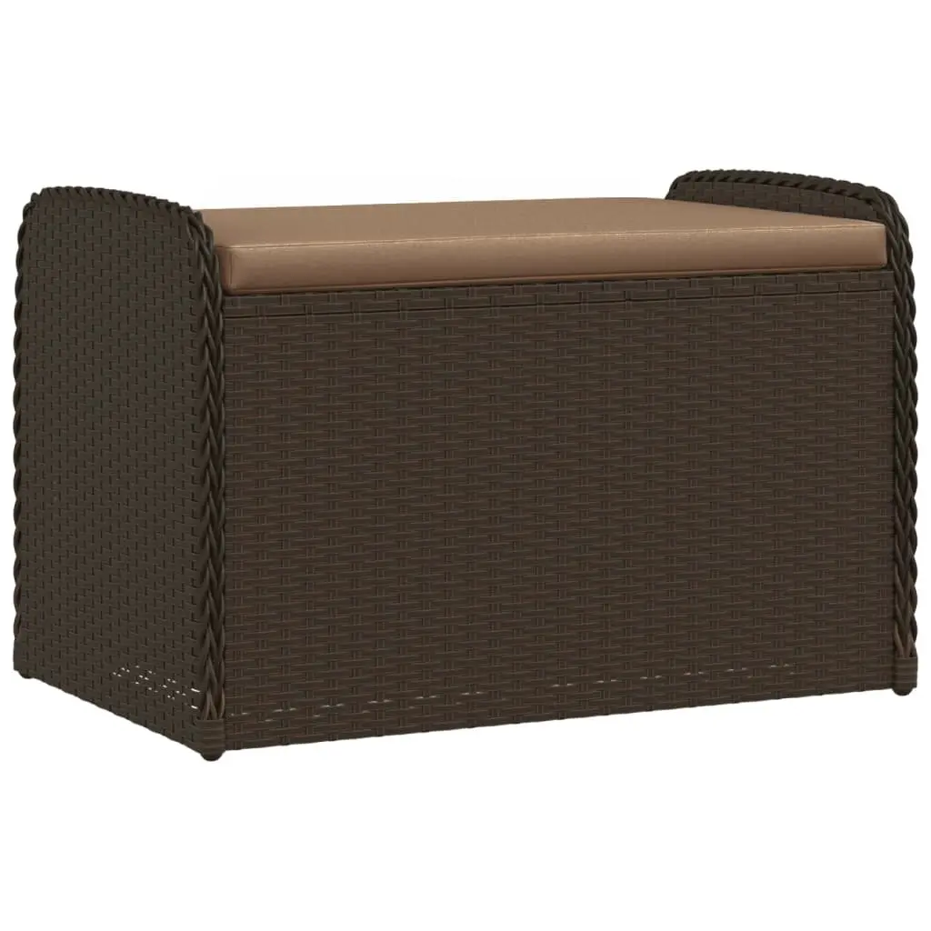 Outdoor Storage Bench with Cushion Brown Garden Seating Poly Rattan Organizer