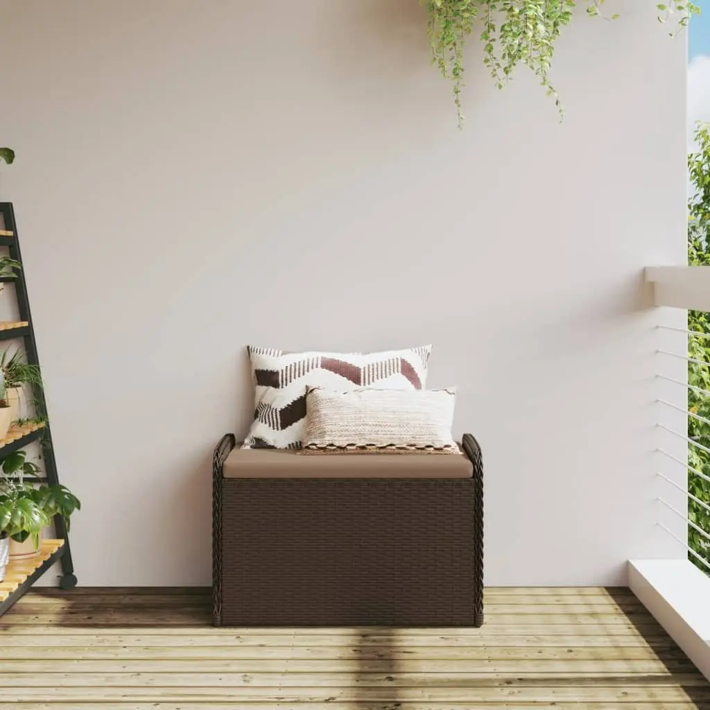 Outdoor Storage Bench with Cushion Brown Garden Seating Poly Rattan Organizer