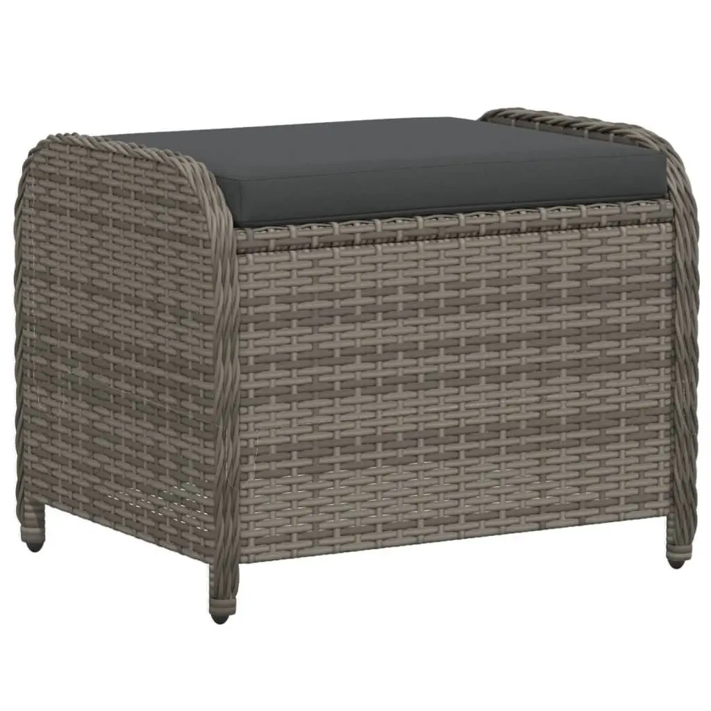 Garden Stool with Cushion Grey Outdoor Foot Rest Poly Rattan Padded Seat