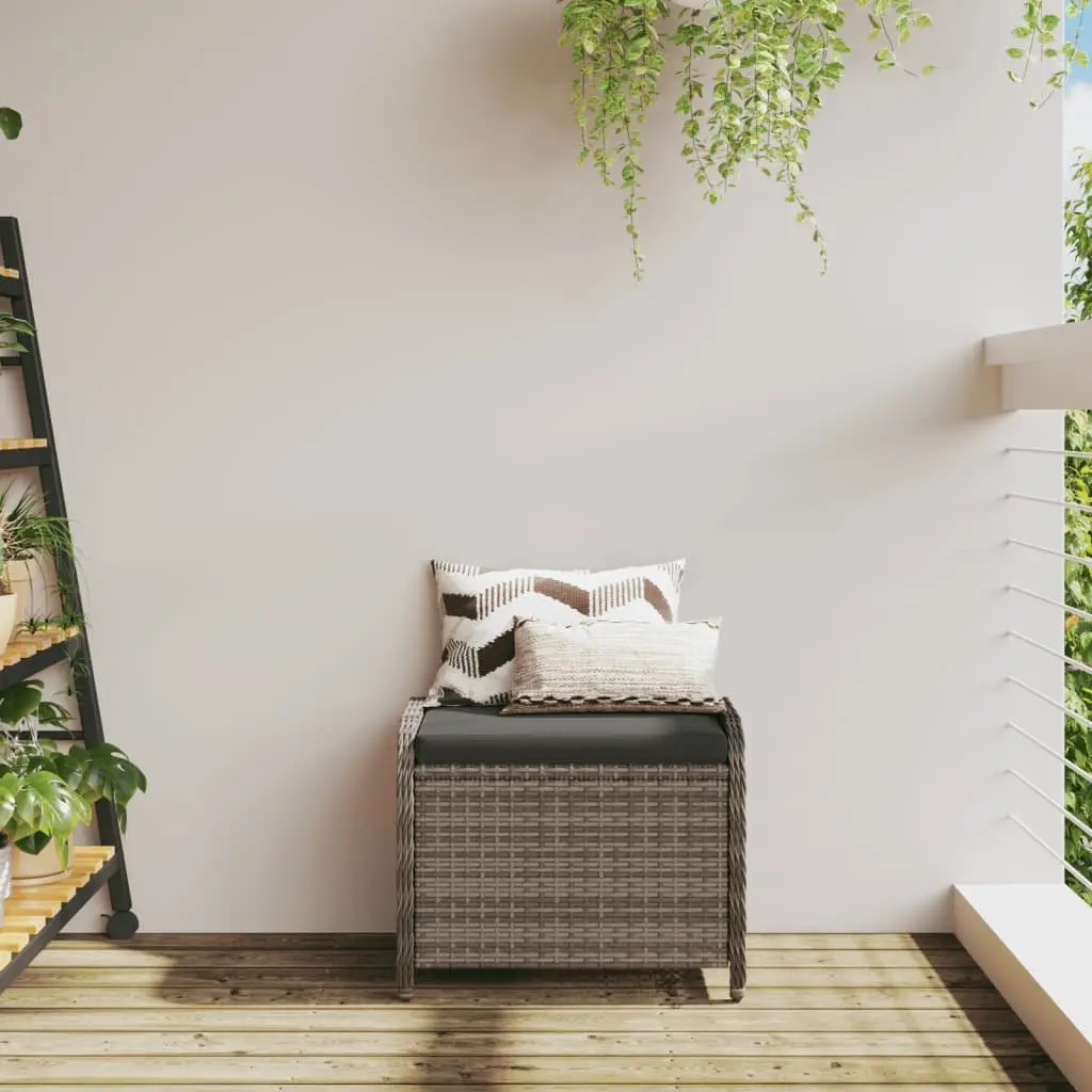 Garden Stool with Cushion Grey Outdoor Foot Rest Poly Rattan Padded Seat
