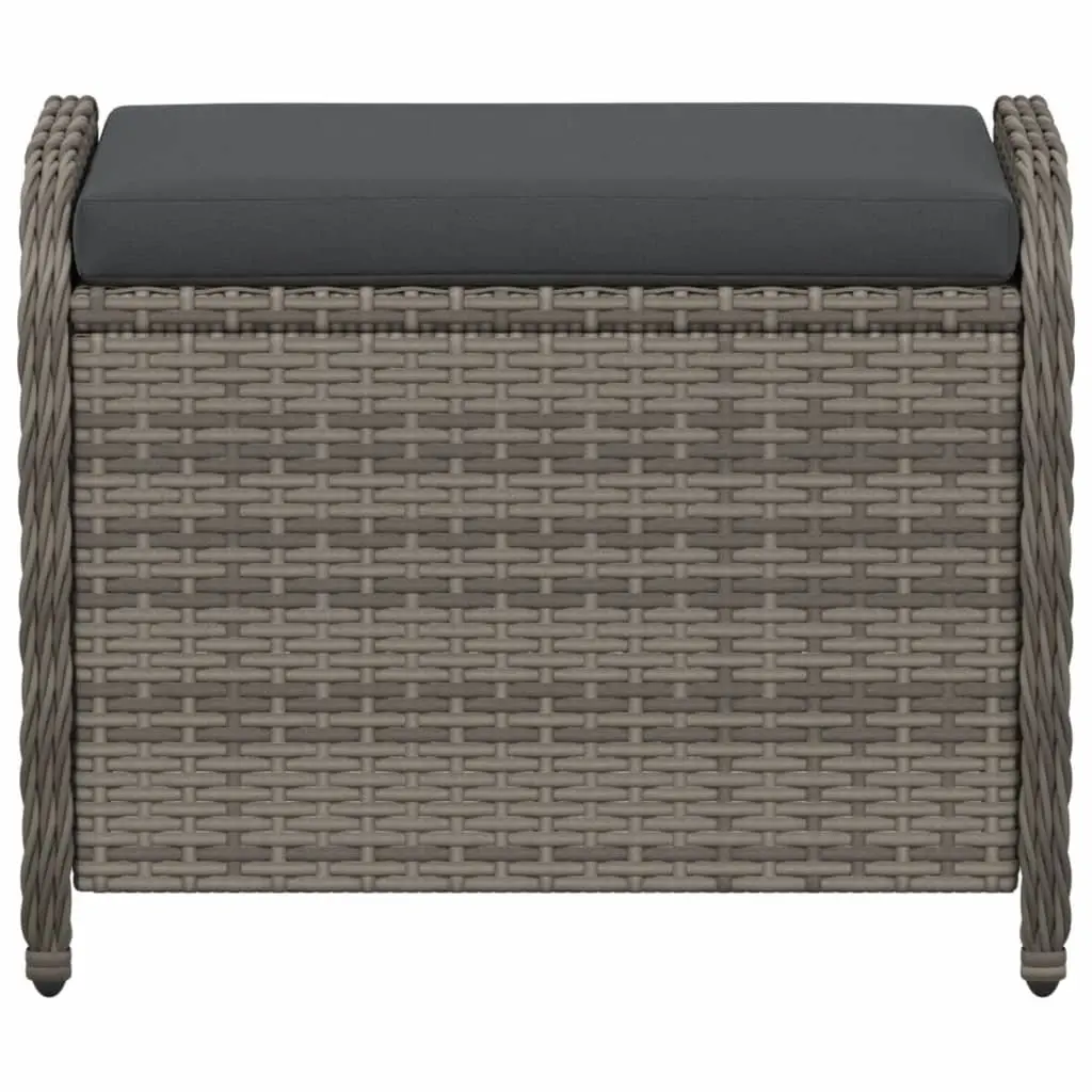 Garden Stool with Cushion Grey Outdoor Foot Rest Poly Rattan Padded Seat