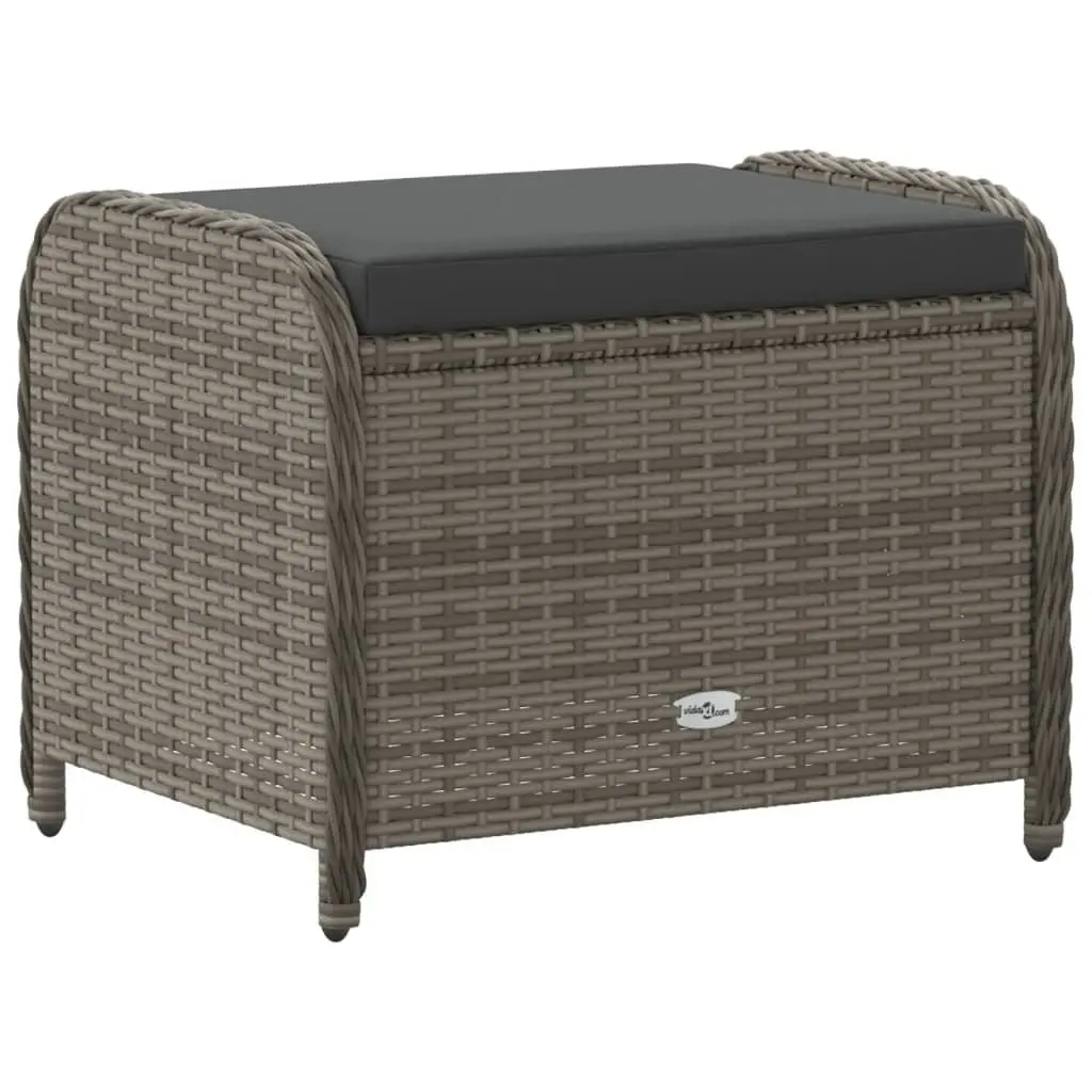 Garden Stool with Cushion Grey Outdoor Foot Rest Poly Rattan Padded Seat
