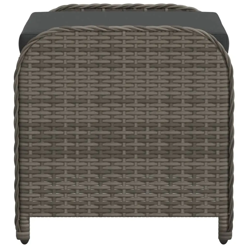 Garden Stool with Cushion Grey Outdoor Foot Rest Poly Rattan Padded Seat