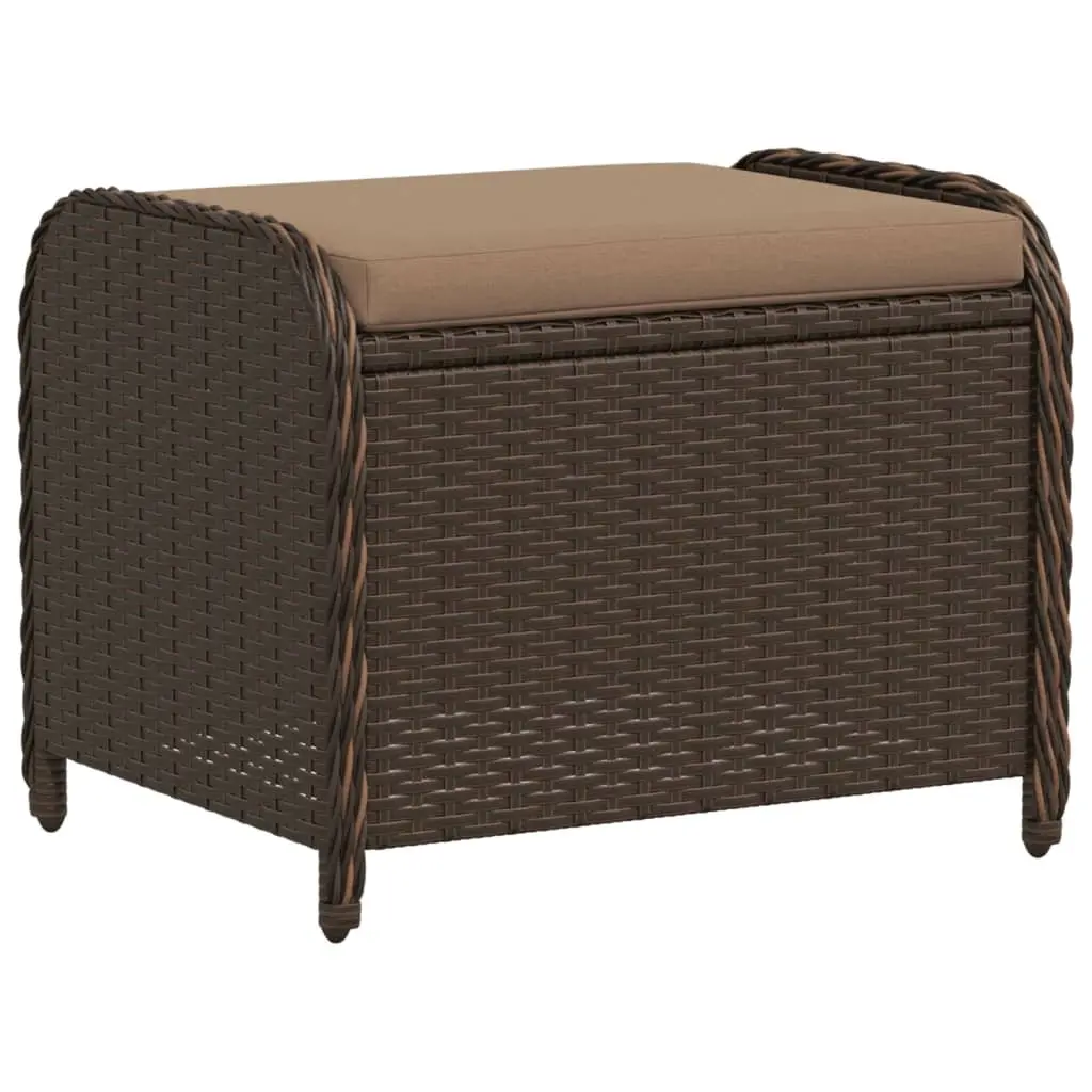 Garden Stool for Outdoor Use with Cushion Brown Poly Rattan Seat 58 x 46 x 46 cm