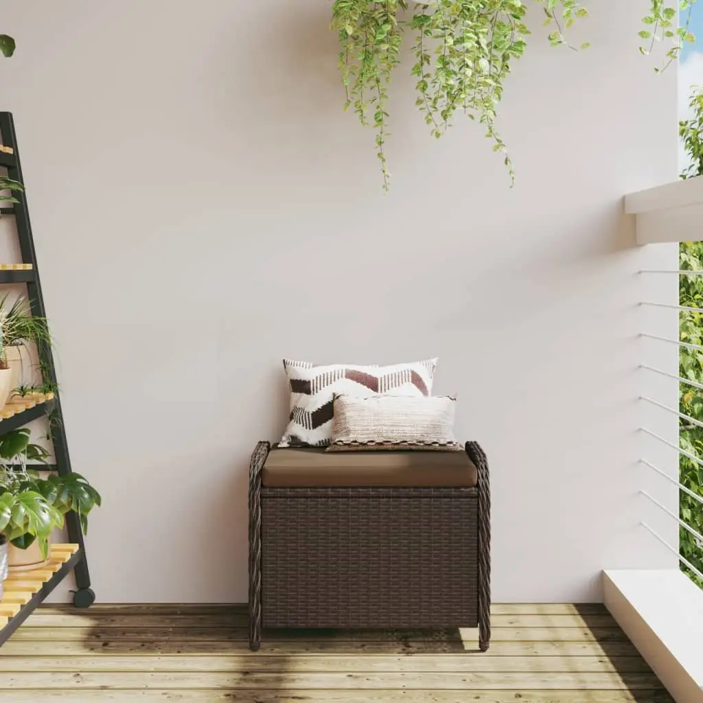 Garden Stool for Outdoor Use with Cushion Brown Poly Rattan Seat 58 x 46 x 46 cm