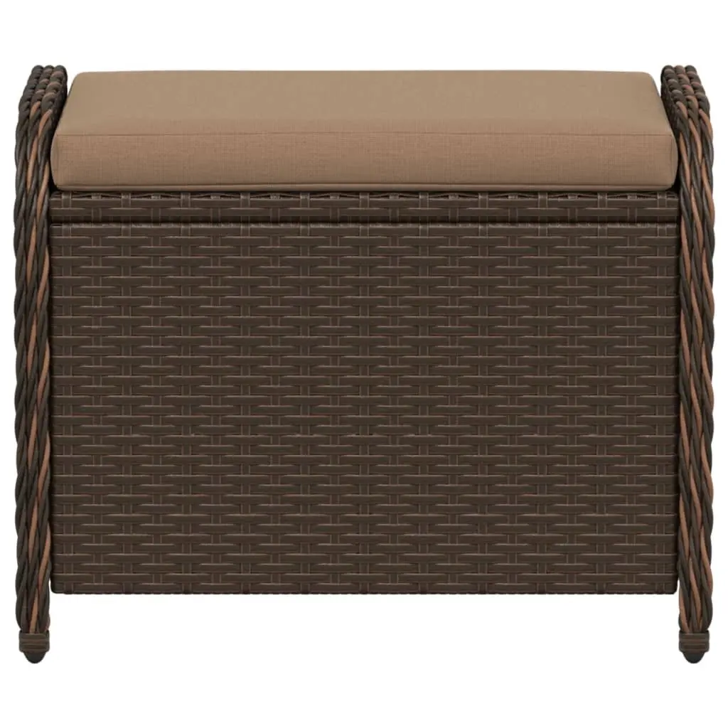 Garden Stool for Outdoor Use with Cushion Brown Poly Rattan Seat 58 x 46 x 46 cm