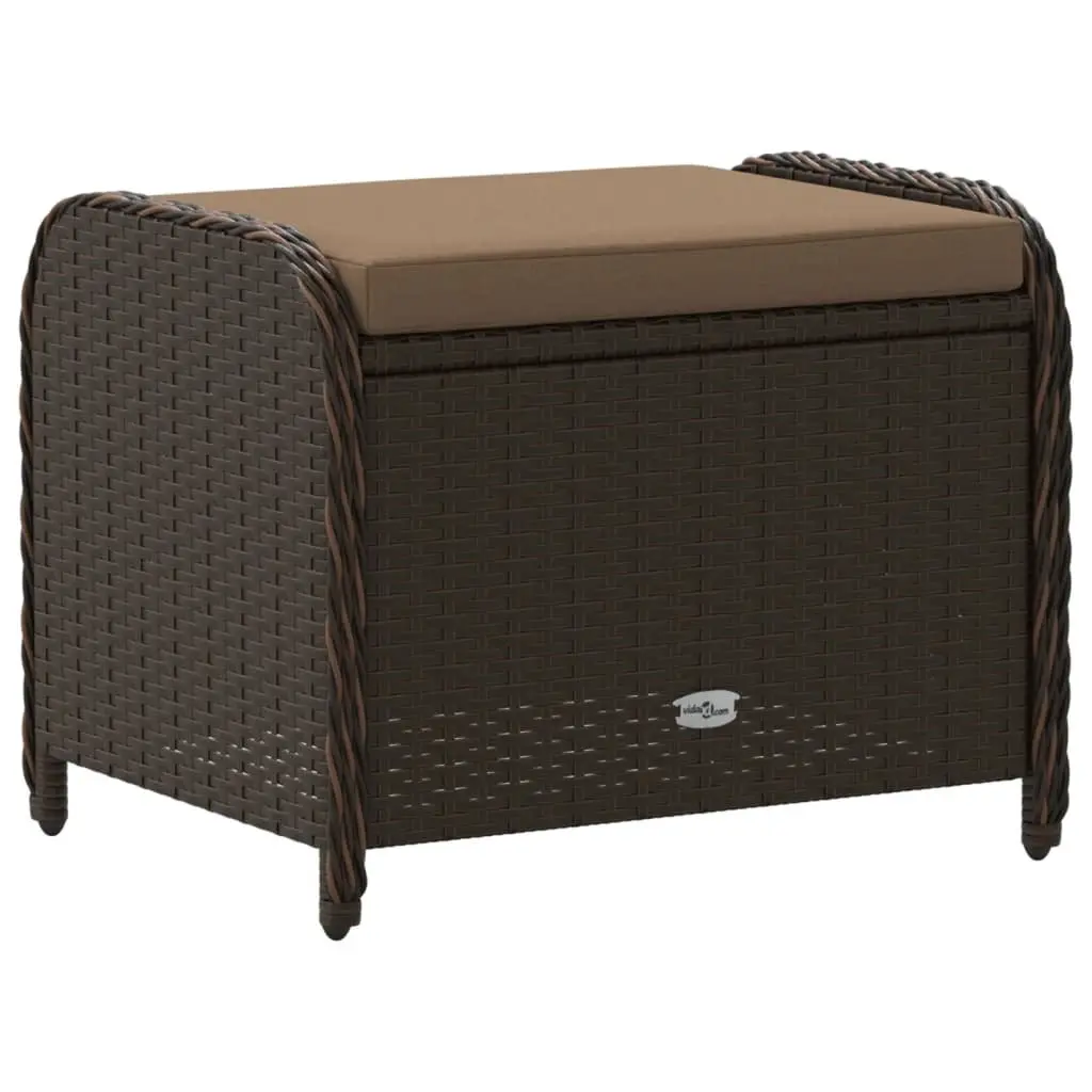 Garden Stool for Outdoor Use with Cushion Brown Poly Rattan Seat 58 x 46 x 46 cm