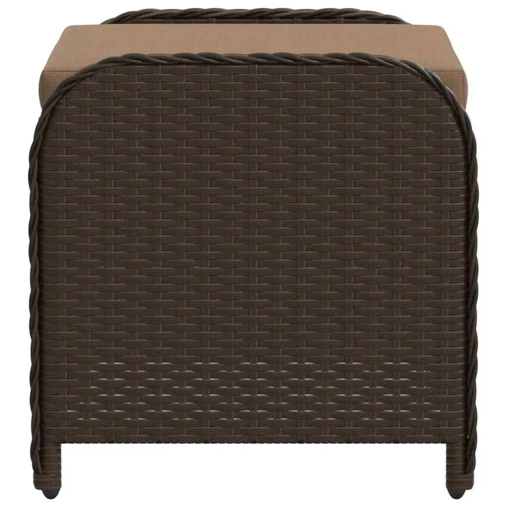 Garden Stool for Outdoor Use with Cushion Brown Poly Rattan Seat 58 x 46 x 46 cm