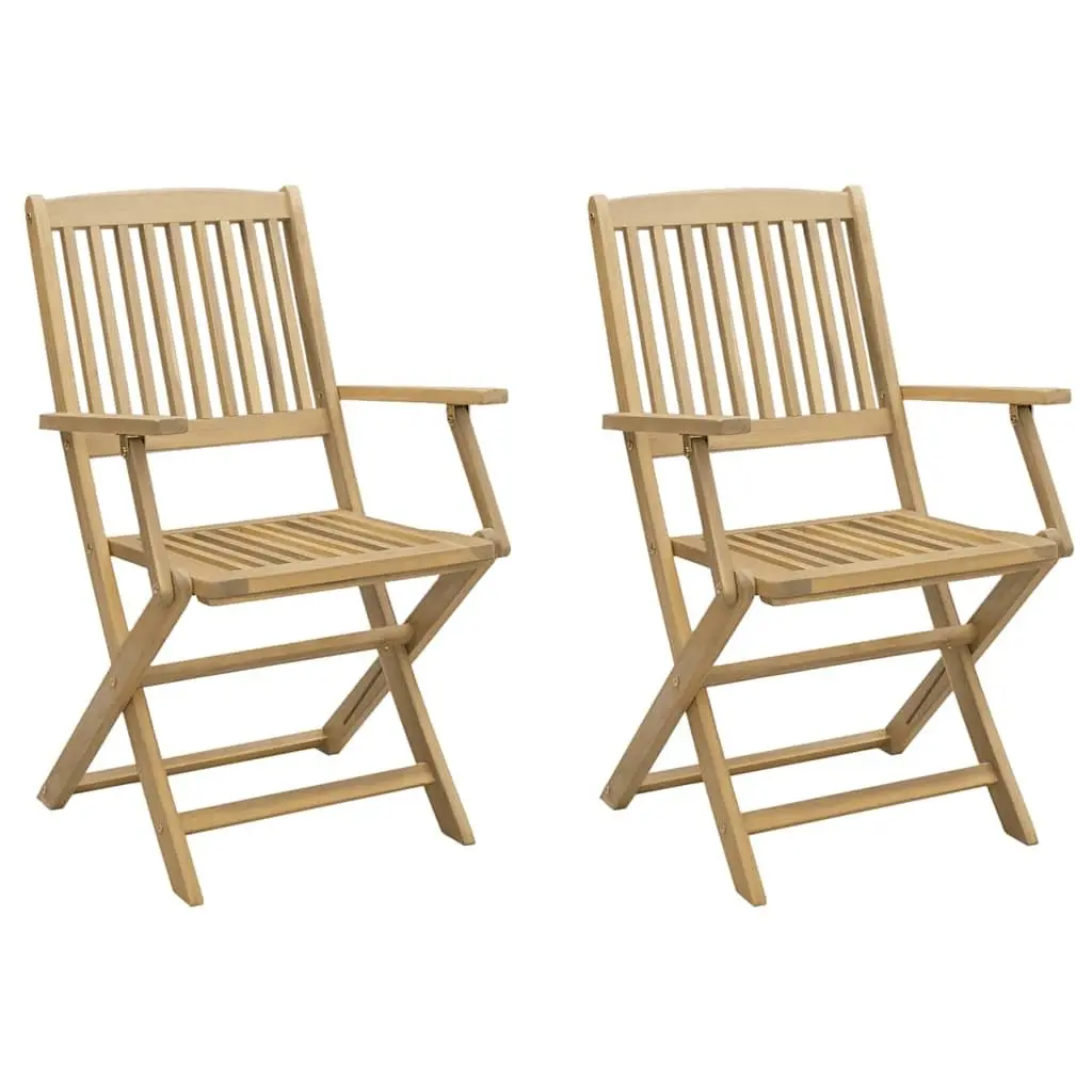 Folding Garden Chairs 2 Pcs Solid Wood Outdoor Seating Backrest Armrests Brown