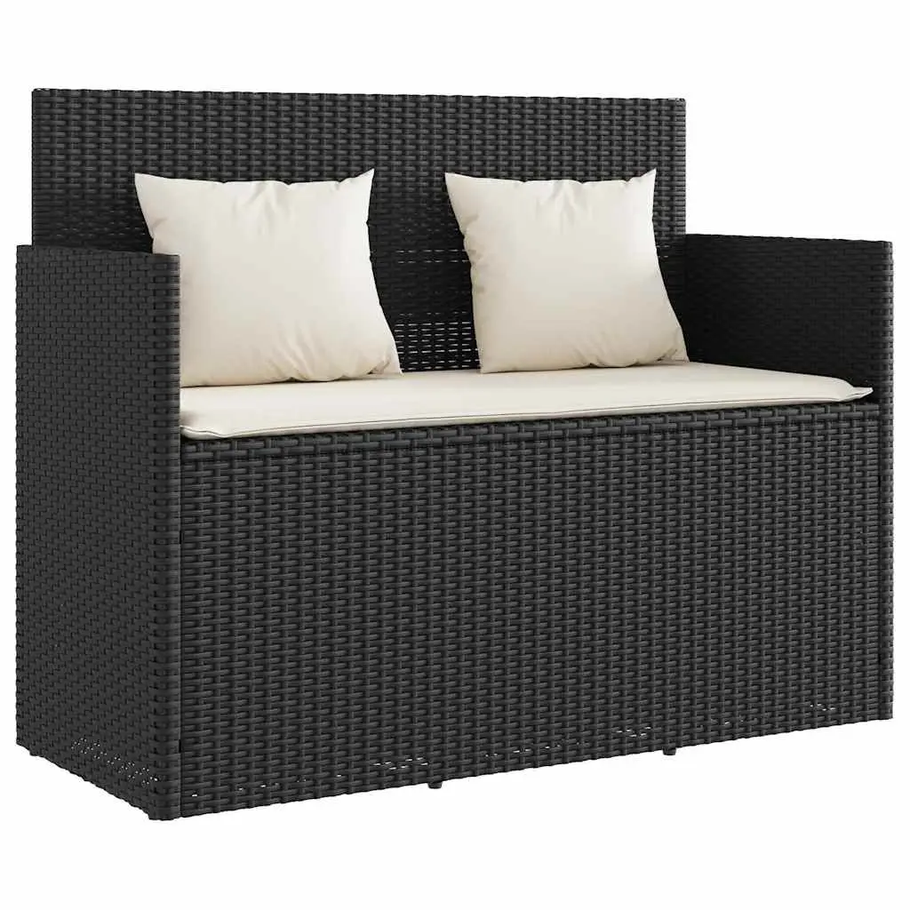 Outdoor Bench for Garden Storage Cushion Seat Poly Rattan Black
