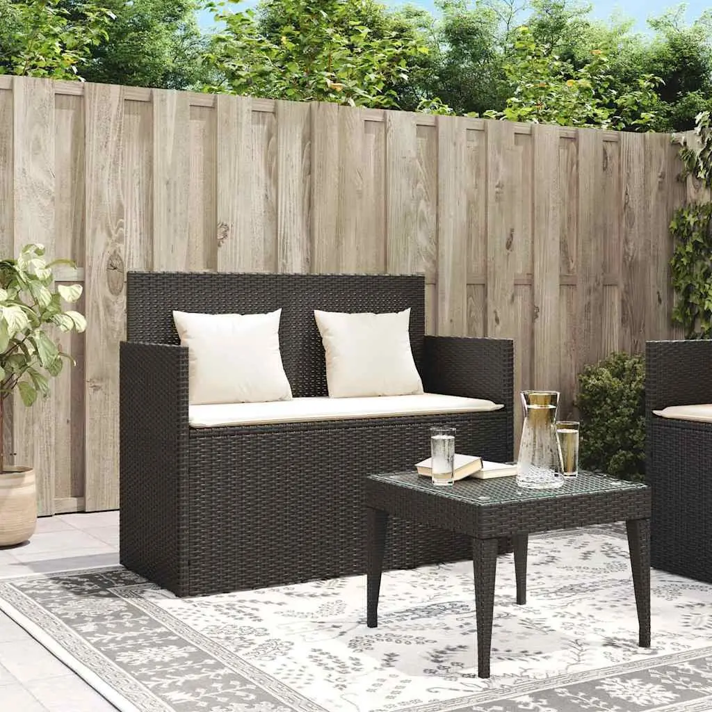 Outdoor Bench for Garden Storage Cushion Seat Poly Rattan Black