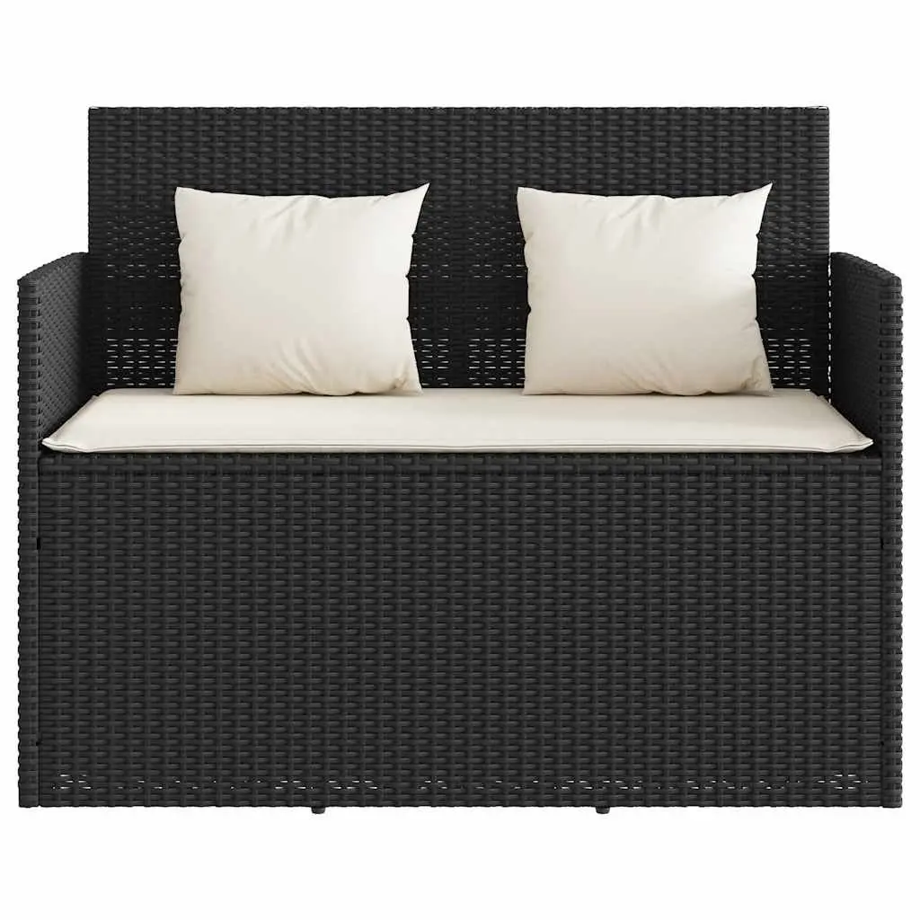 Outdoor Bench for Garden Storage Cushion Seat Poly Rattan Black