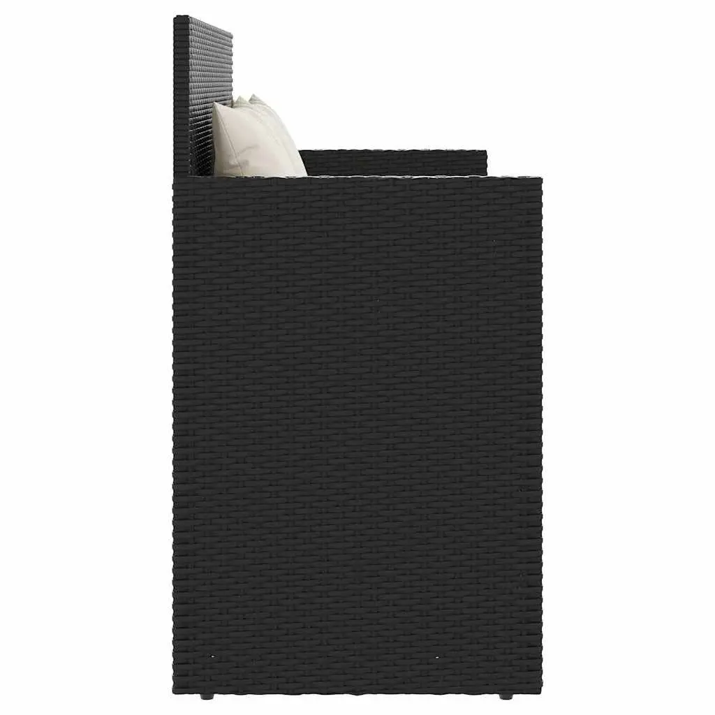 Outdoor Bench for Garden Storage Cushion Seat Poly Rattan Black