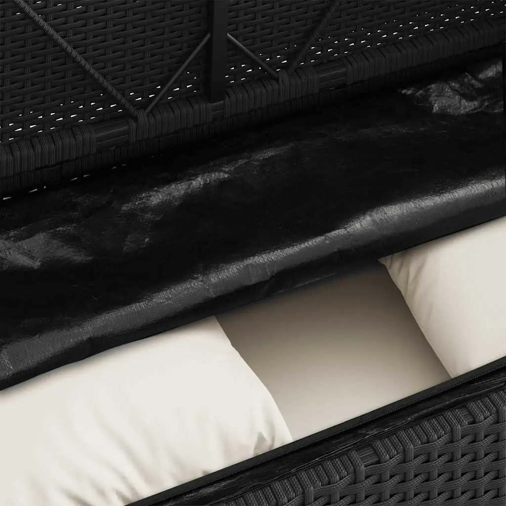 Outdoor Bench for Garden Storage Cushion Seat Poly Rattan Black