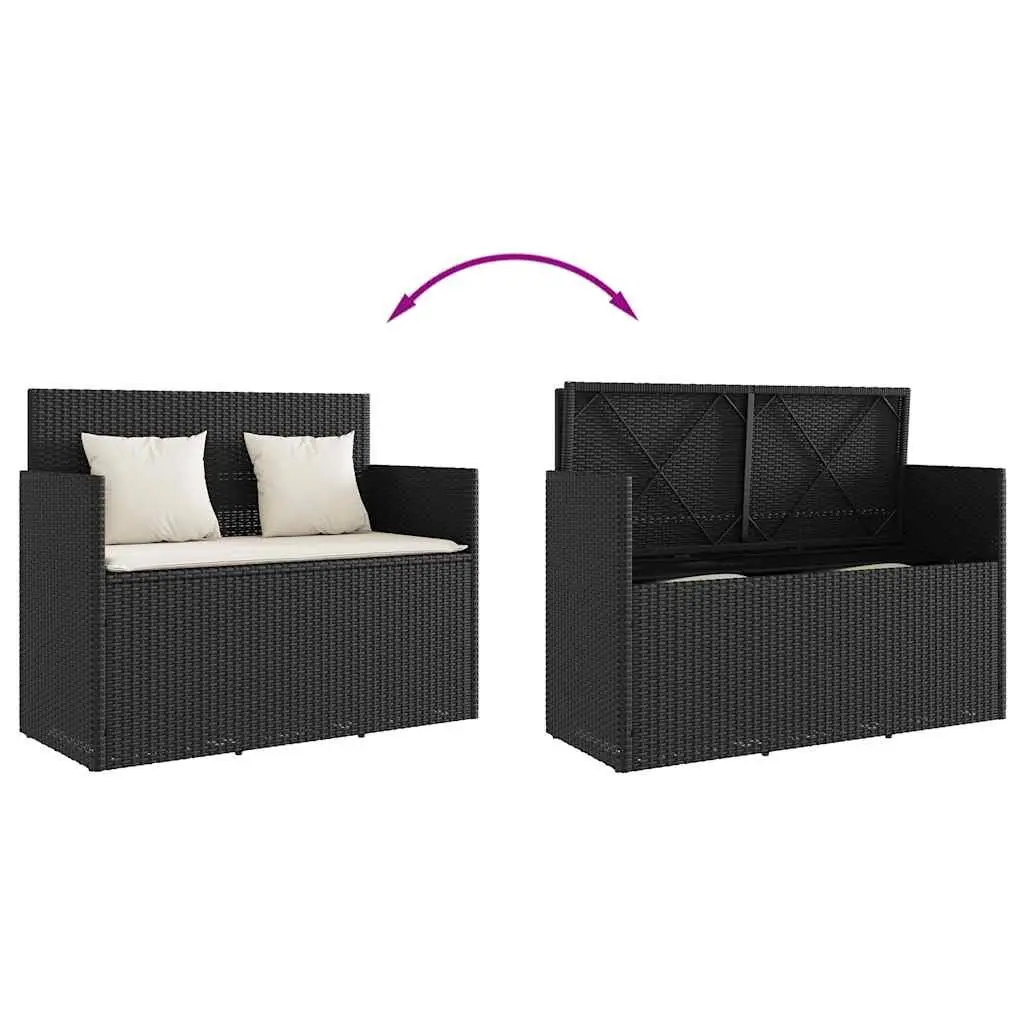 Outdoor Bench for Garden Storage Cushion Seat Poly Rattan Black