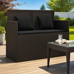 Outdoor Bench with Storage: Black Poly Rattan Design