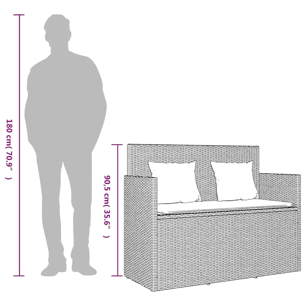 Garden Bench with Storage Cushion Grey Poly Rattan Outdoor Seating Furniture