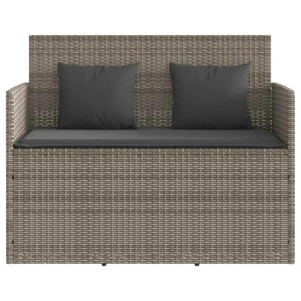 Garden Bench with Storage Cushion Grey Poly Rattan Outdoor Seating Furniture