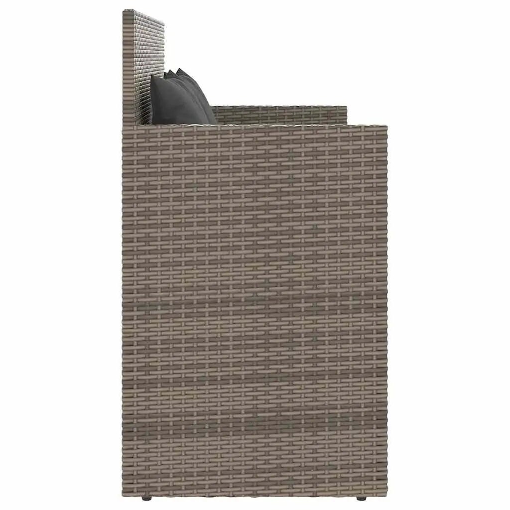 Garden Bench with Storage Cushion Grey Poly Rattan Outdoor Seating Furniture