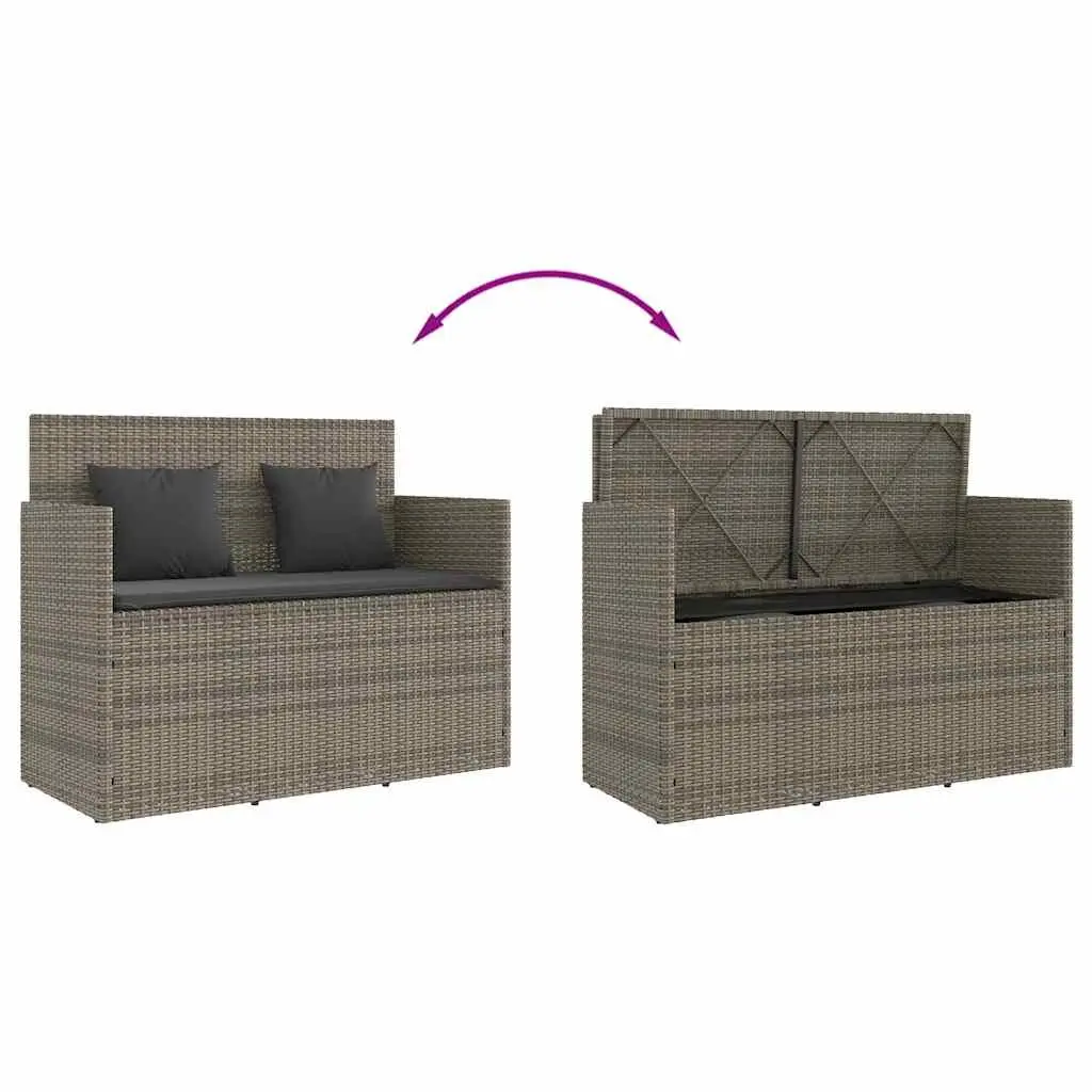 Garden Bench with Storage Cushion Grey Poly Rattan Outdoor Seating Furniture