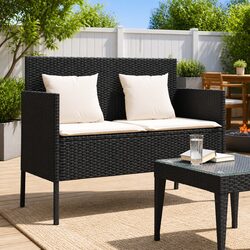 PE Poly Rattan Garden Bench with Storage Compartment