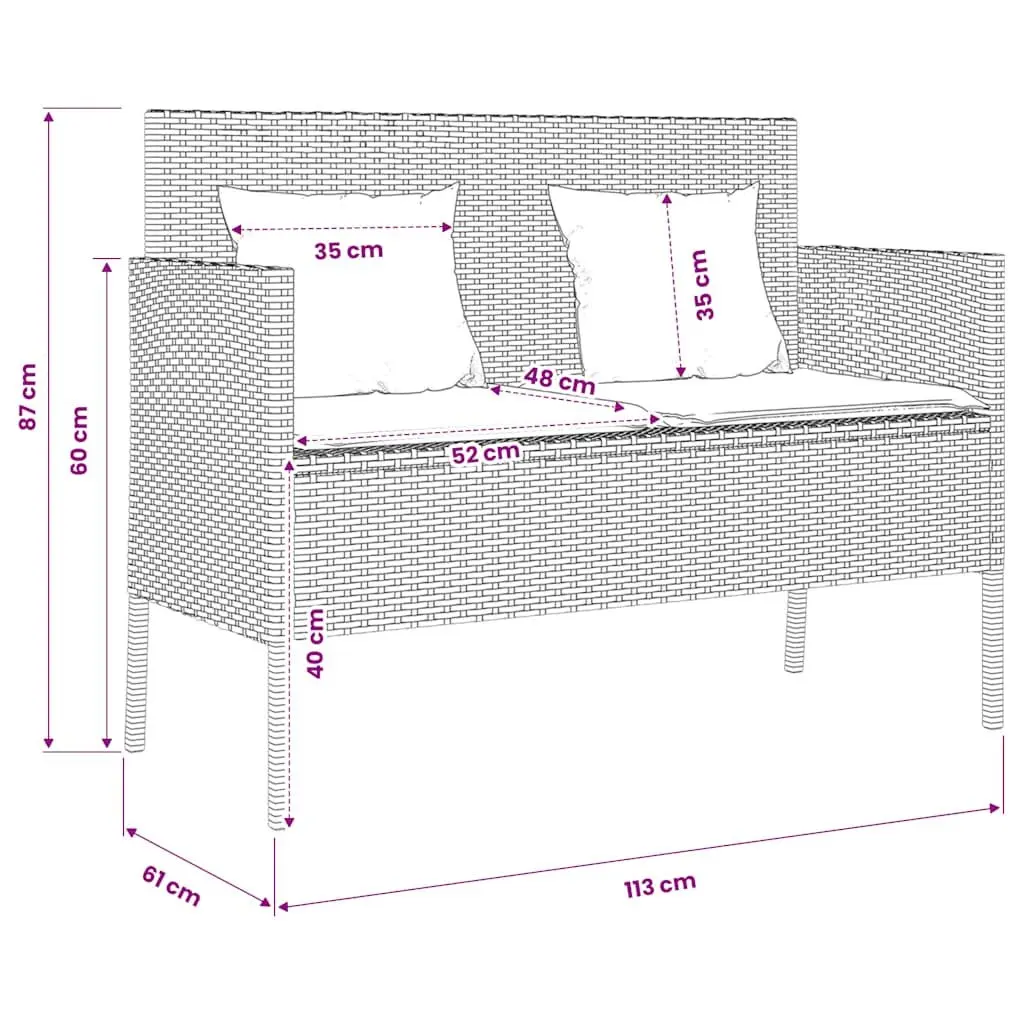 Garden Bench with Storage Cushions Black Poly Rattan Outdoor Seating Furniture