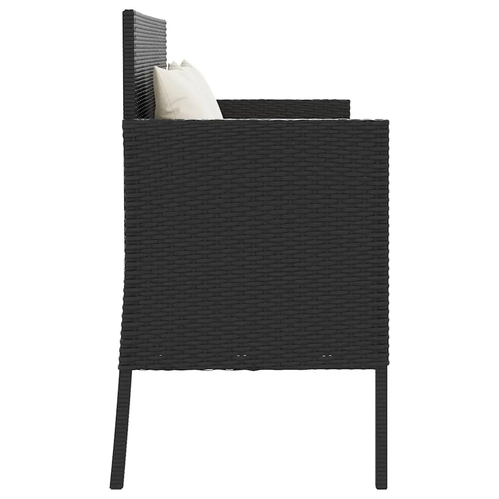 Garden Bench with Storage Cushions Black Poly Rattan Outdoor Seating Furniture