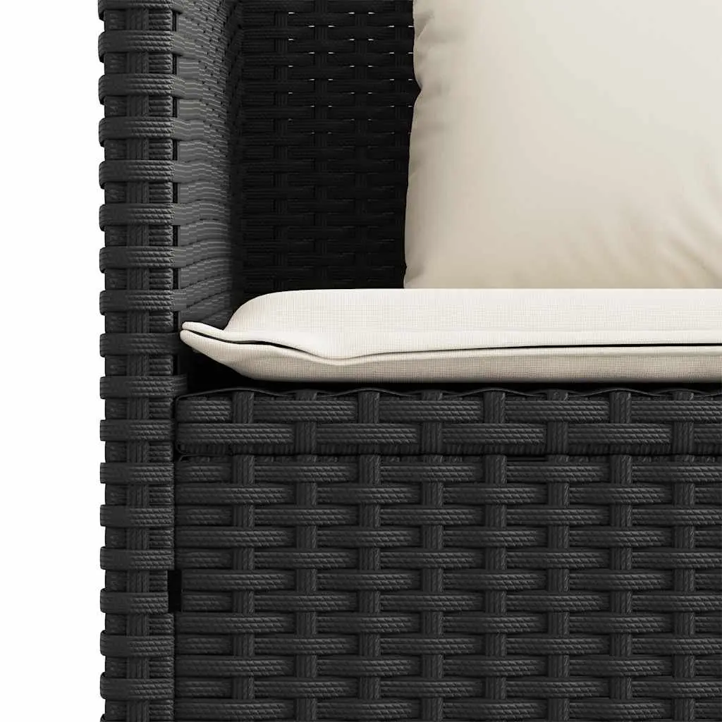Garden Bench with Storage Cushions Black Poly Rattan Outdoor Seating Furniture