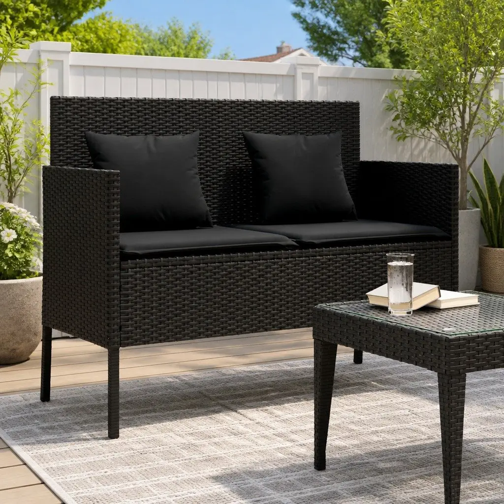 Outdoor Garden Bench with Storage Cushion Black