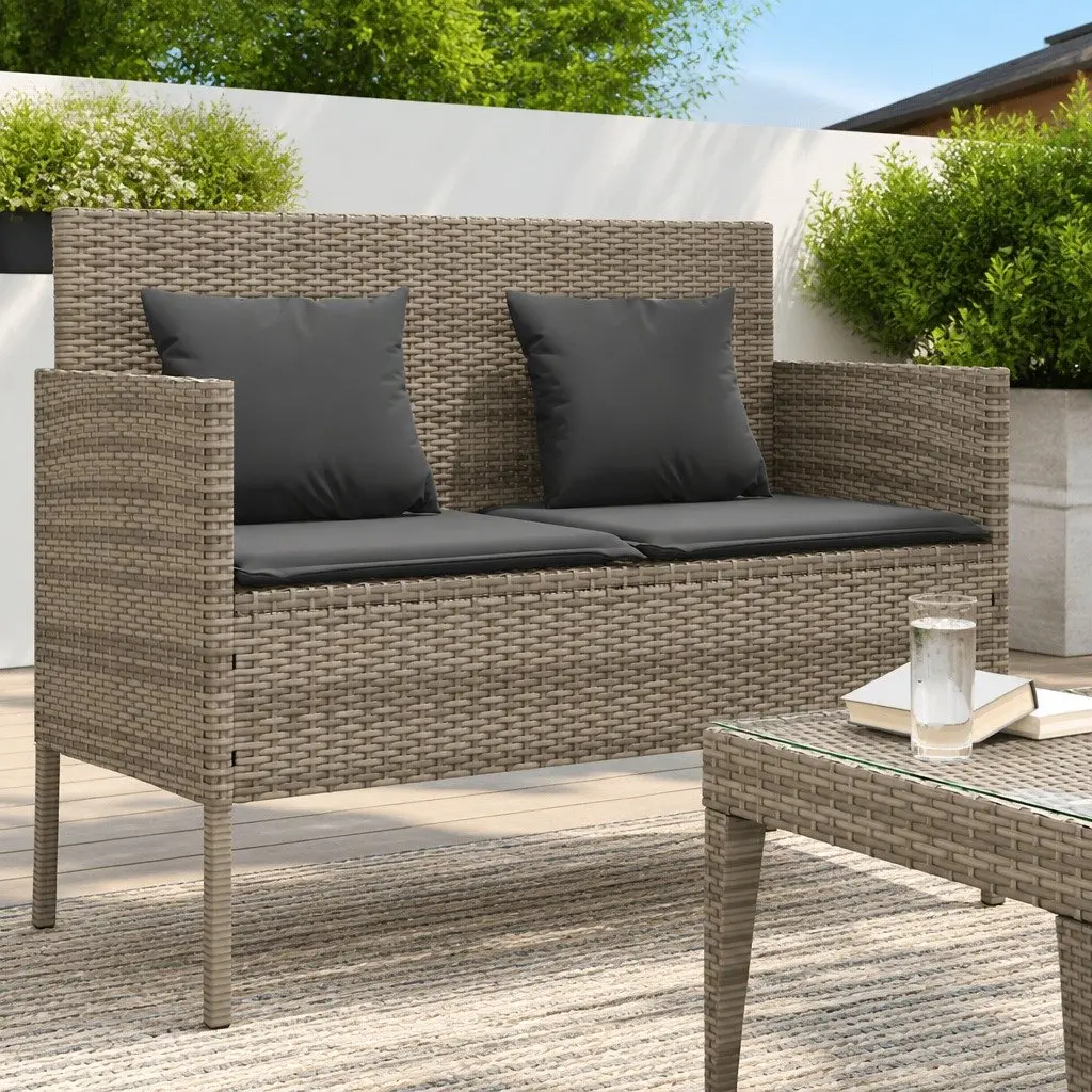 Garden Bench with Storage Cushion Outdoor Seating Poly Rattan Grey Furniture