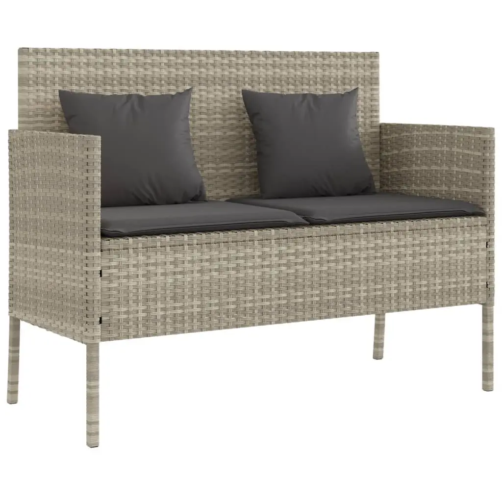 Outdoor Garden Bench with Storage Cushion Seat Poly Rattan Grey Patio Furniture