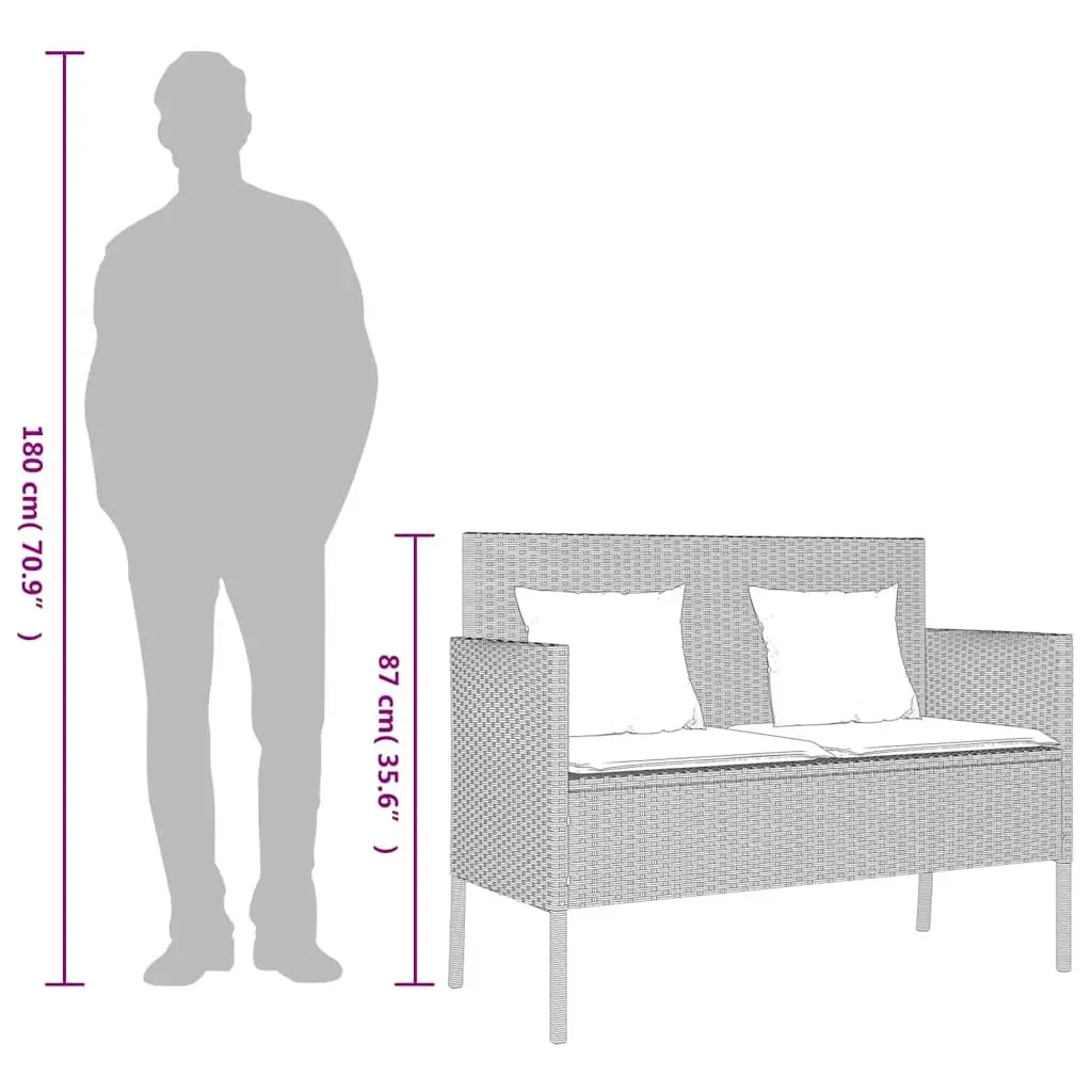 Outdoor Garden Bench with Storage Cushion Seat Poly Rattan Grey Patio Furniture