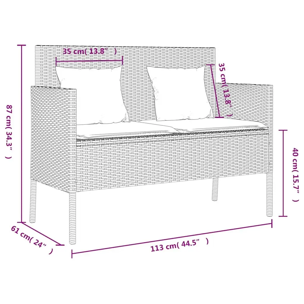 Outdoor Garden Bench with Storage Cushion Seat Poly Rattan Grey Patio Furniture