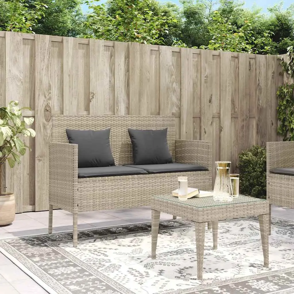 Outdoor Garden Bench with Storage Cushion Seat Poly Rattan Grey Patio Furniture