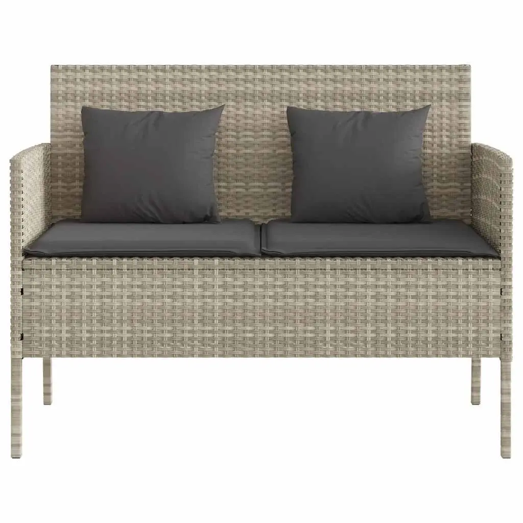Outdoor Garden Bench with Storage Cushion Seat Poly Rattan Grey Patio Furniture